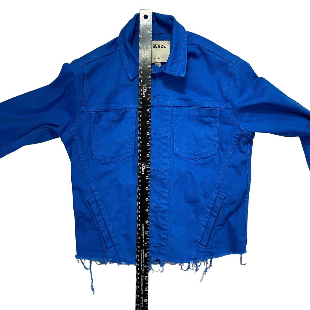 L'Agence Women's Blue Cobalt Raw Hem Stretchy Janelle Denim Jacket Sz Small - Picture 7 of 7